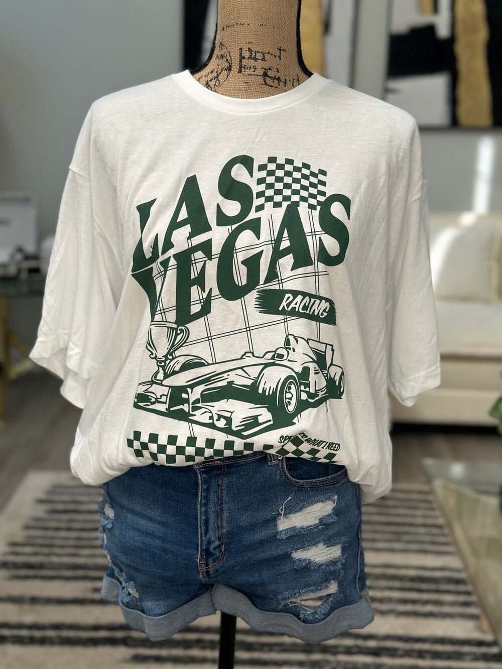 Melrose Place Las Vegas Racing T-Shirt Size X-Large White Cotton Graphic